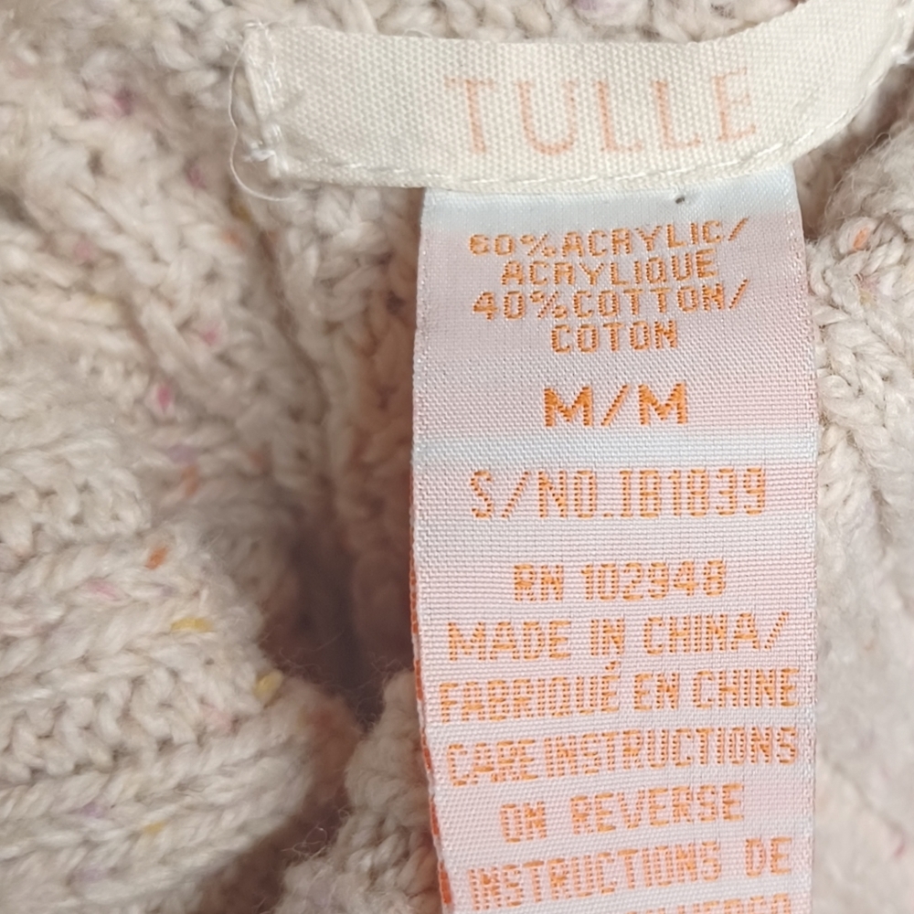TULLE Colorful Pink Yellow Orange Speckled Print Cream Knit Long Sleeve Sweater - Picture 5 of 7